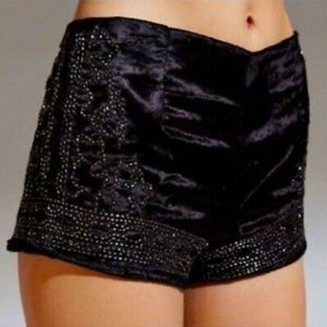 Ecote Velvet Beaded Festival Shorts Black Sz 2